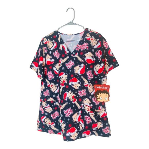 4200 Nursing Scrub Tops Womens 1X V-Neck Lot of 2 Chirstmas Betty Boop Garfield - Picture 2 of 9
